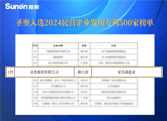 圣奧入選2024民營企業發明專利500家榜單