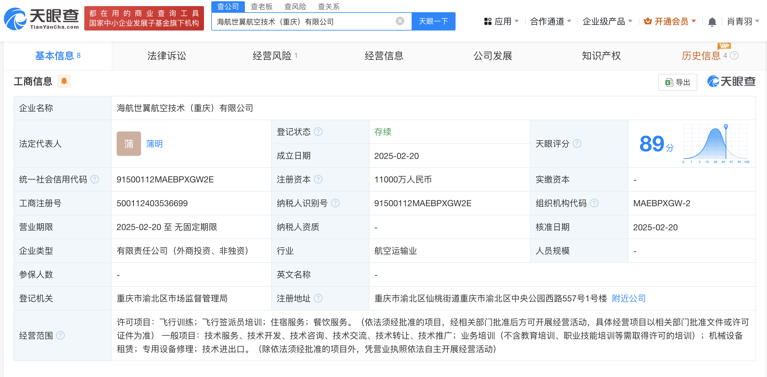 海航控股等在重慶成立世翼航空技術公司